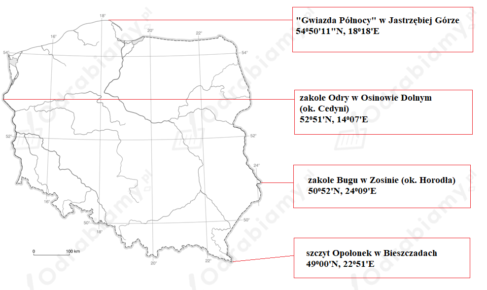 🎓 Na mapie konturowej Polski zaznaczono skrajne...- Zadanie 2